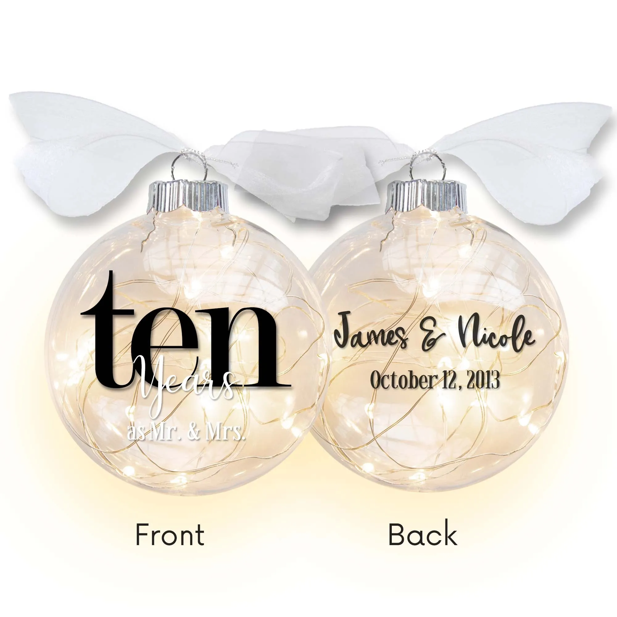 10th Ten Wedding Anniversary Lighted Christmas Ornament