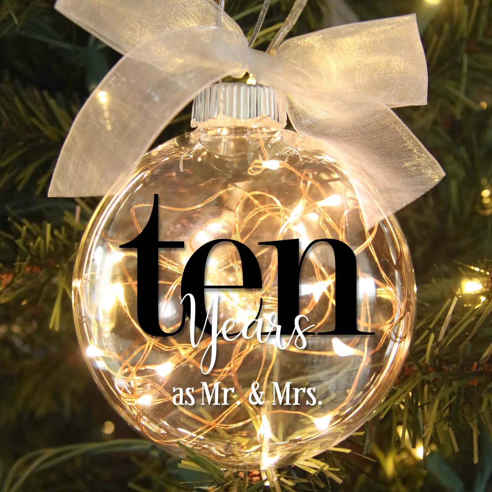 10th Ten Wedding Anniversary Lighted Christmas Ornament