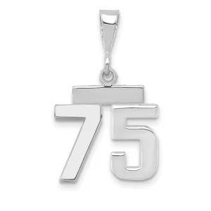 14k White Gold Polished Finish Small Size Number 75 Charm Pendant