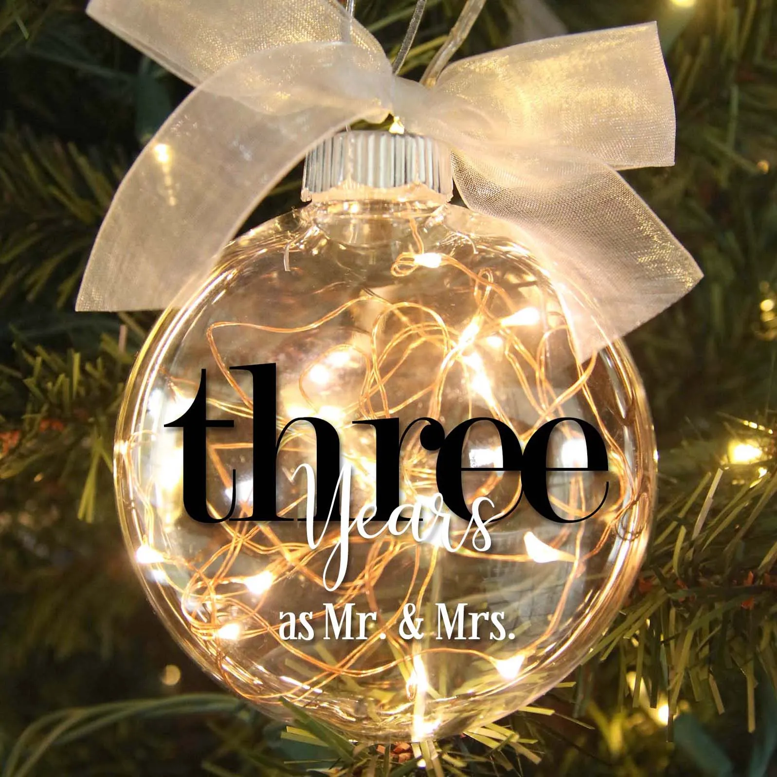 3rd Wedding Anniversary Lighted Christmas Ornament