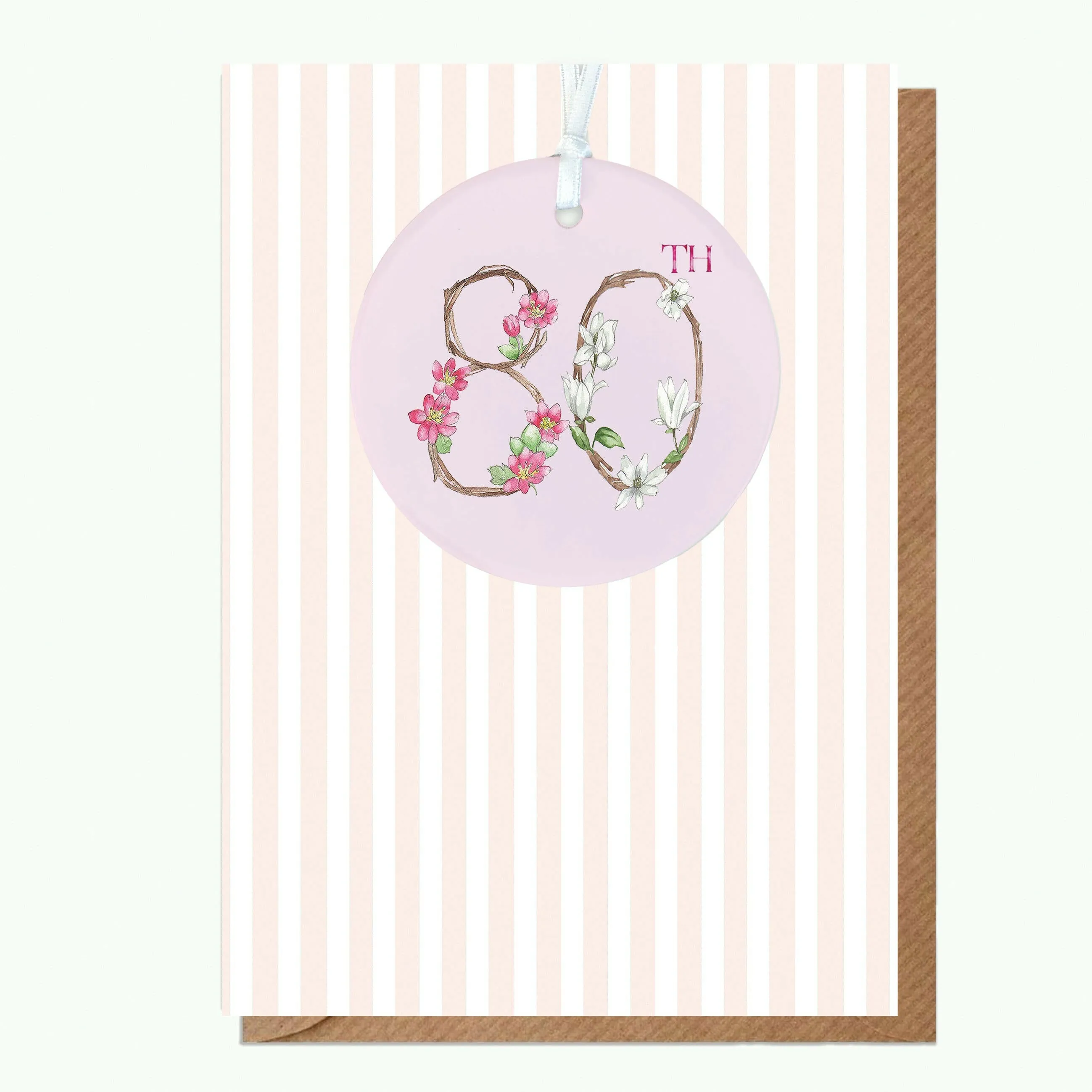 A6 Greeting Card with Ceramic Keepsake - 80th