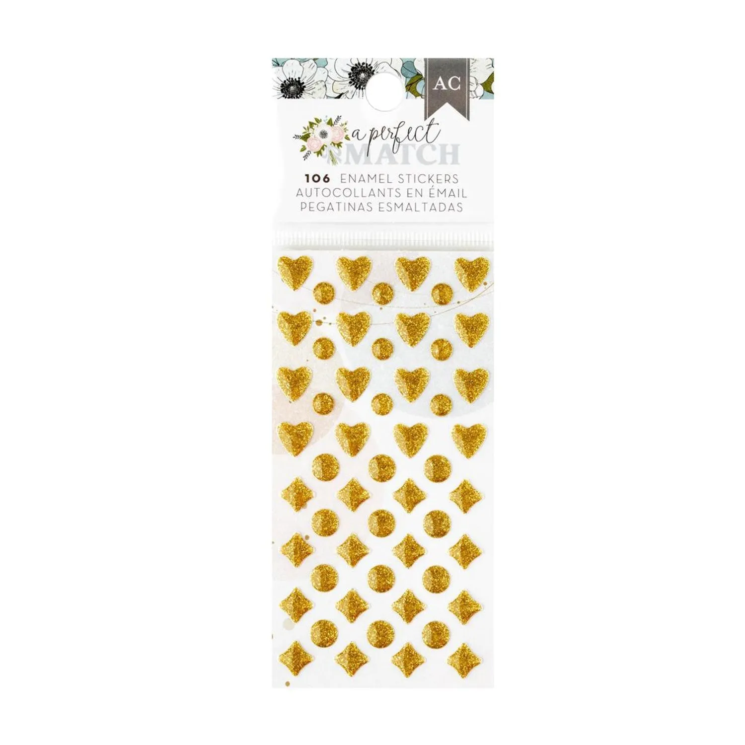 American Crafts A Perfect Match Enamel Dots 106/Pkg - Gold Glitter