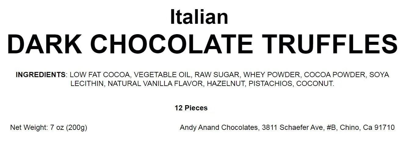 Andy Anand Gourmet Italian Dark Chocolate Truffles Gift Box - 12 Pieces, 5 Flavor, Chocolate Truffles for Christmas - Perfect for Any Occasion