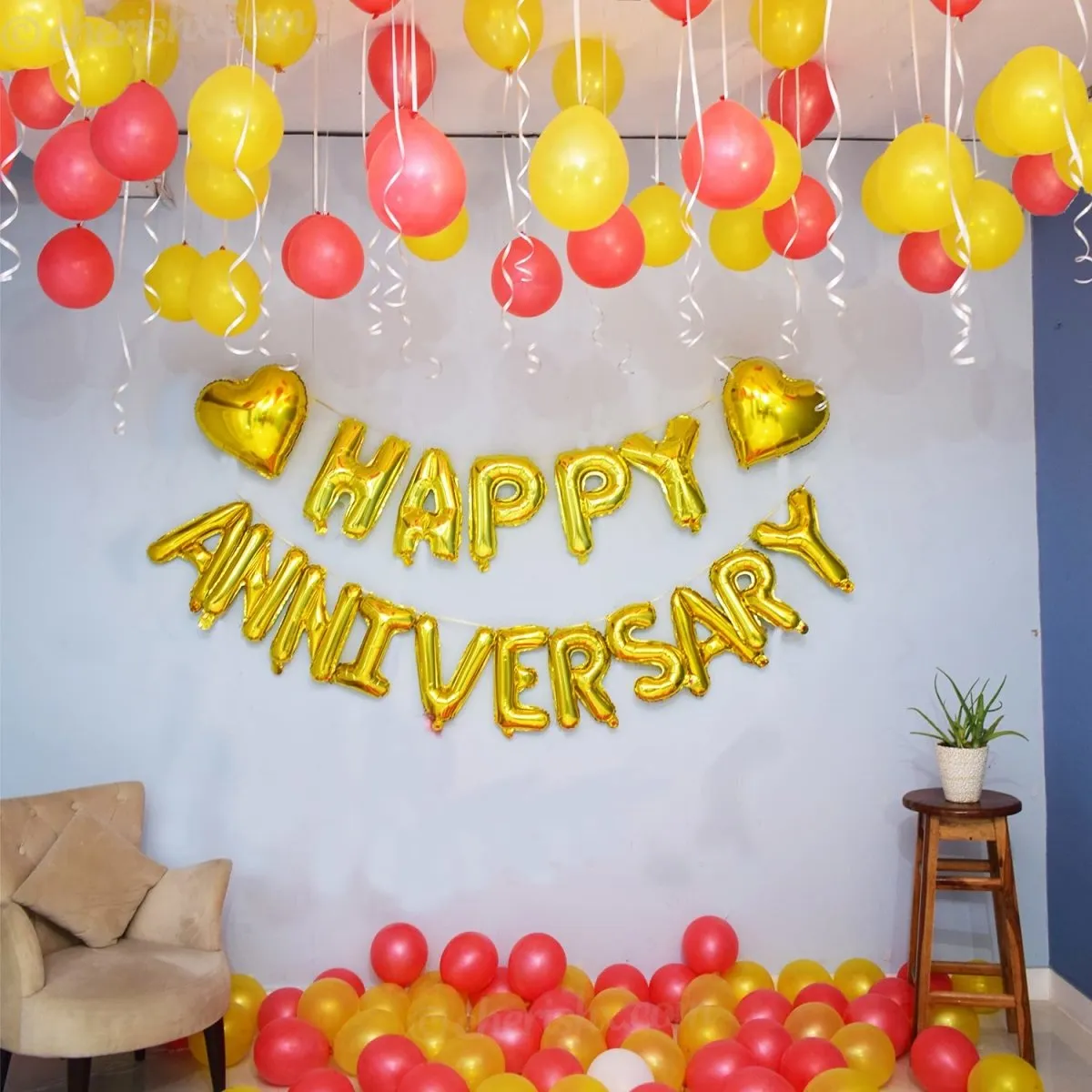 Anniversary Decoration Red & Yellow 59 Pcs - Wedding Anniversary Decorations