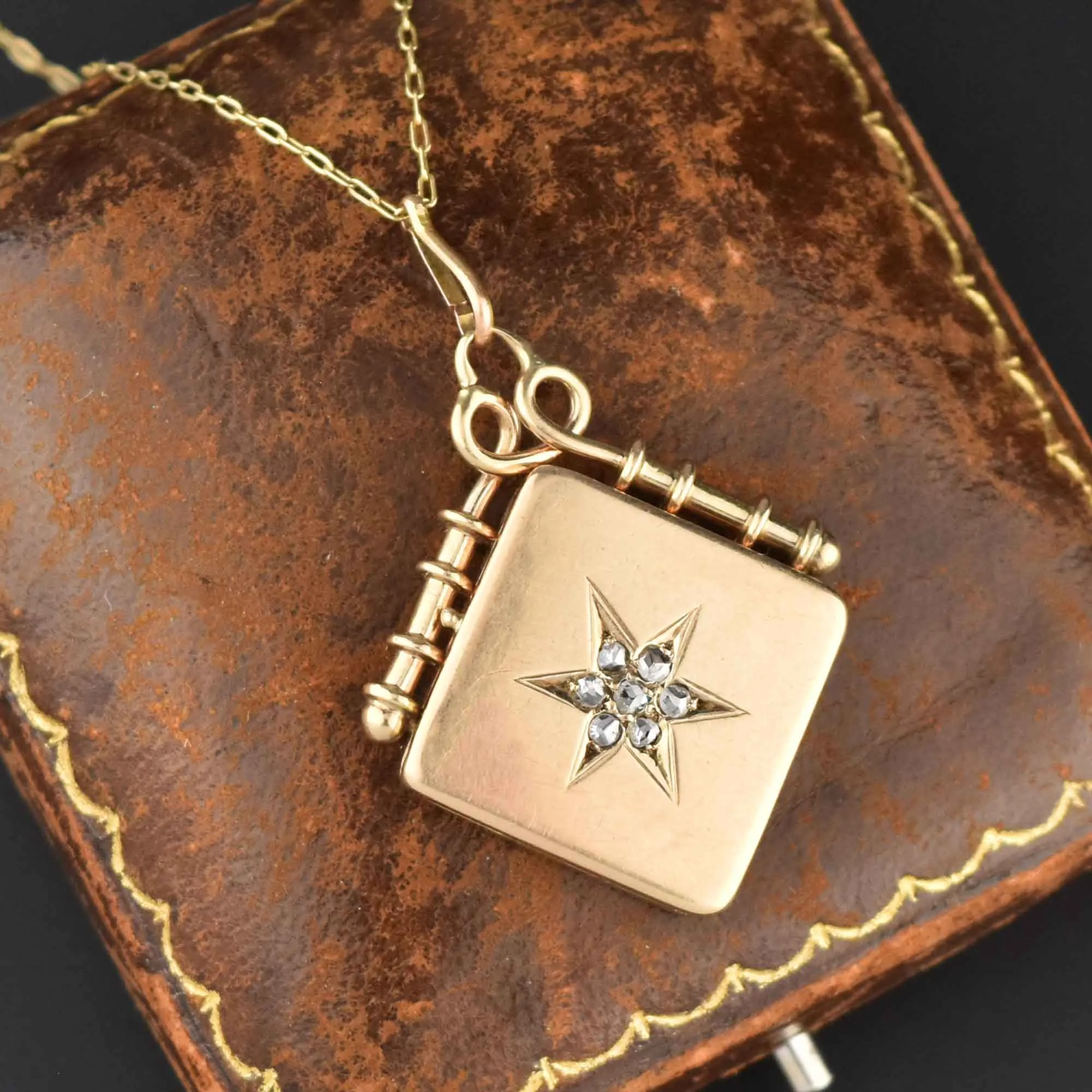 Antique Victorian 14K Gold Rose Cut Diamond Star Locket