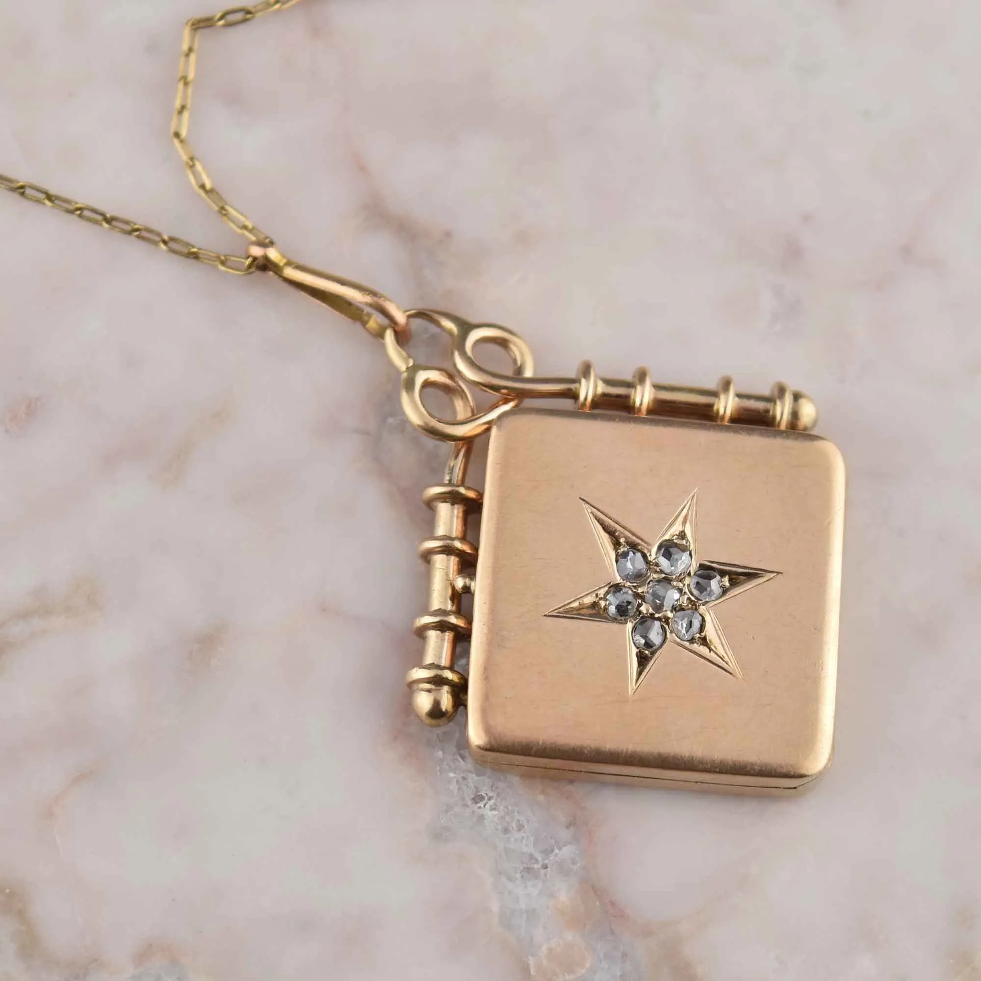 Antique Victorian 14K Gold Rose Cut Diamond Star Locket