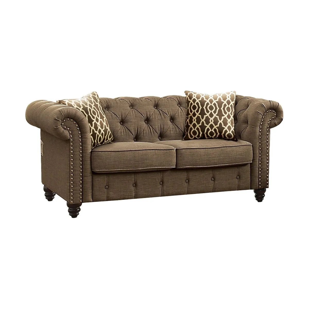 Aura of Elegance Loveseat - with 2 Pillows , Brown