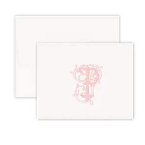 Baroque Monogram Pink Fold Over Note Card