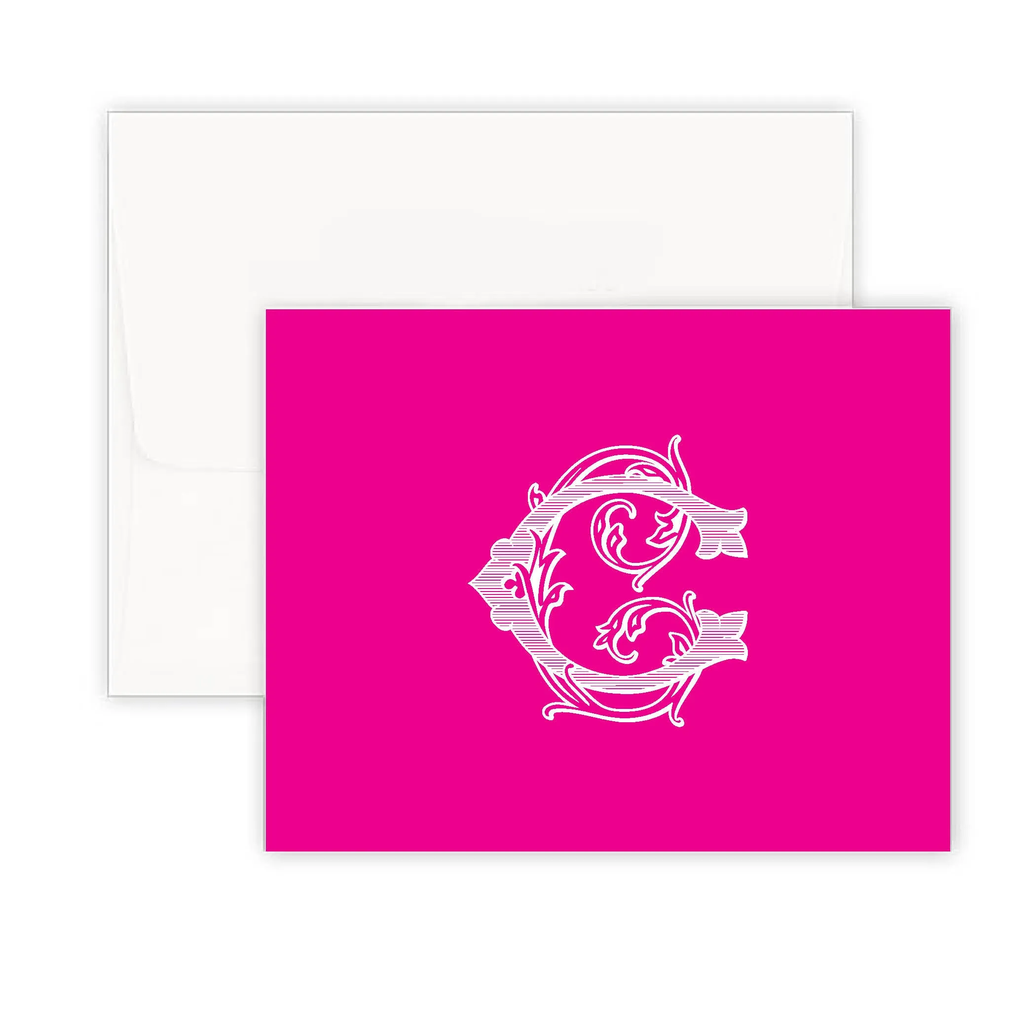 Baroque Monogram Raspberry Fold Over Note Card