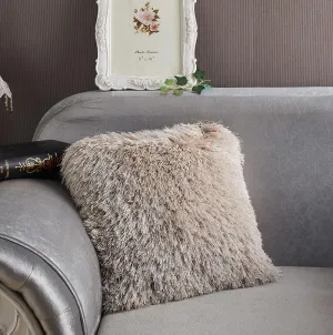 Beige Luxe Shaggy Throw Pillow