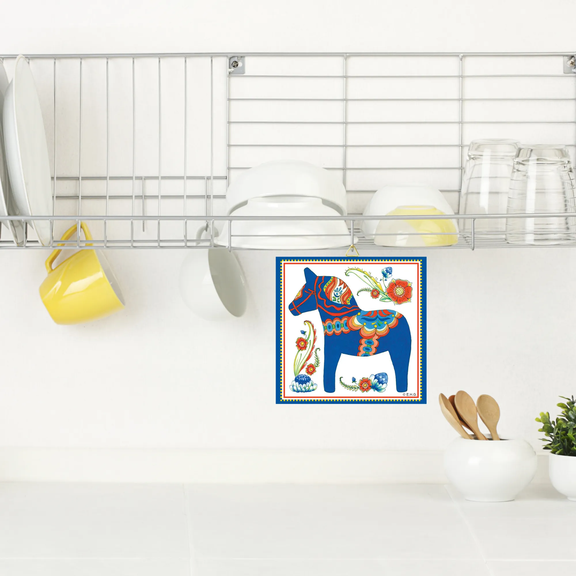 Blue Swedish Dala Horse Wall Tile Design