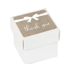 Burlap Square Party Favor Boxes, Thank You with Bow