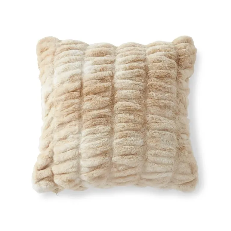 Cream and Tan Faux Fur Cozy Pillow