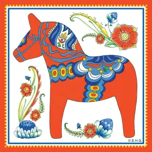 Dala Horse Decorative Kitchen Magnet Tile Red