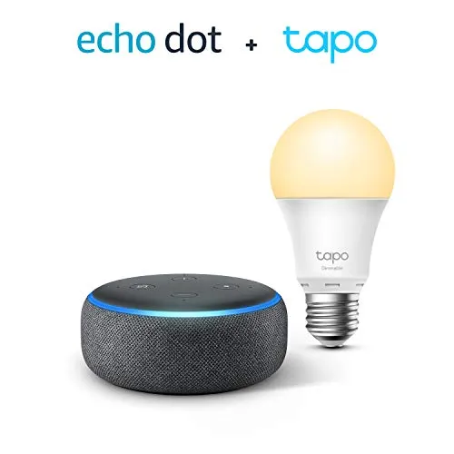 Echo Dot (3rd generation), Charcoal Fabric   TP-Link Tapo smart bulb (E27), Works with Alexa