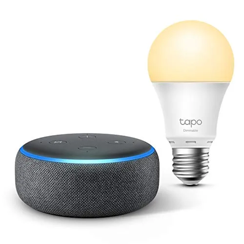 Echo Dot (3rd generation), Charcoal Fabric   TP-Link Tapo smart bulb (E27), Works with Alexa