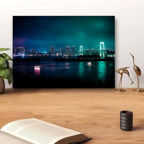 GADGETS WRAP Canvas Gallery Wrap Framed for Home Office Studio Living Room Decoration (14x11inch) - Lighted Bridge At Night