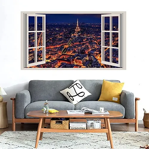 GADGETS WRAP Printed Wall Decal Sticker Fake Window Style Decal (90cm x 50cm) - Paris at Night