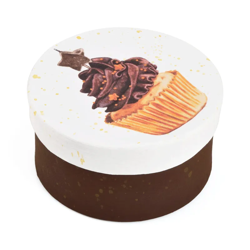 Gift Boxes-Vanilla Cupcake with Chocolate Icing and Candle-Paper Mache-Round-X-Small-Quantity 1