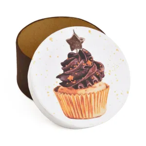 Gift Boxes-Vanilla Cupcake with Chocolate Icing and Candle-Paper Mache-Round-X-Small-Quantity 1