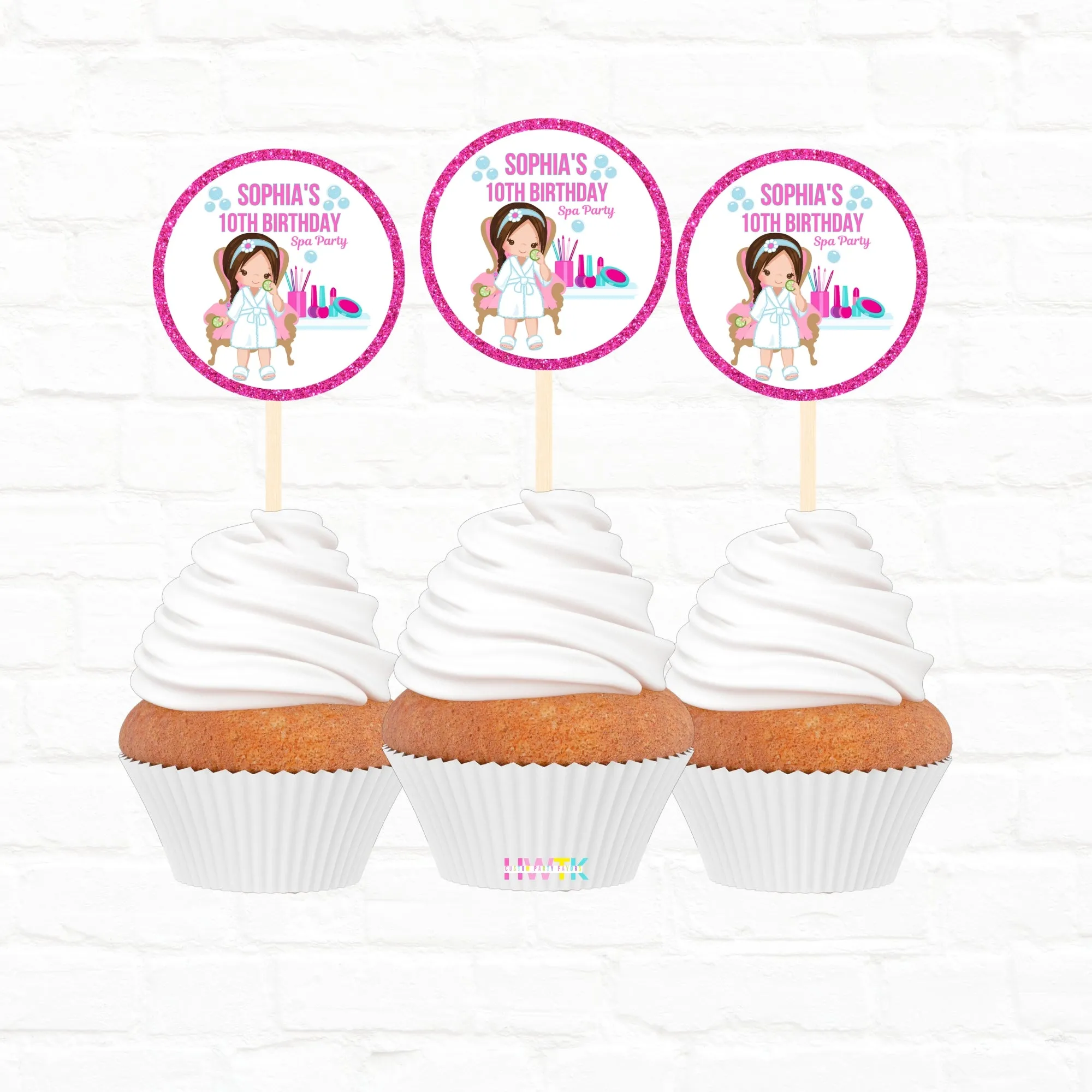 Girls Spa Party Personalized 2” round Cupcake Toppers 12pc|04