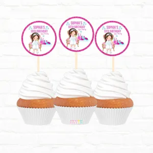 Girls Spa Party Personalized 2” round Cupcake Toppers 12pc|04