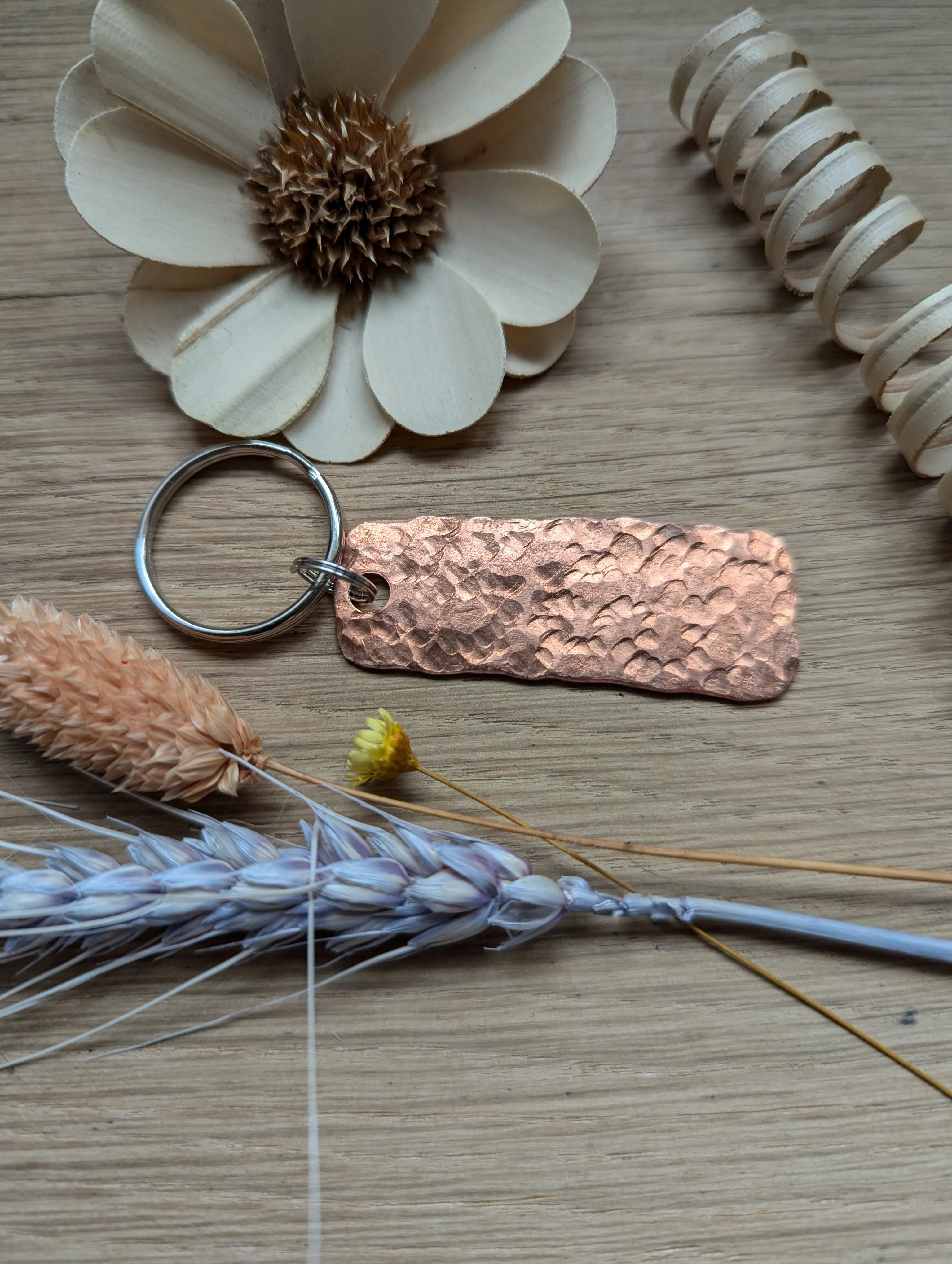 Hammered copper keyring