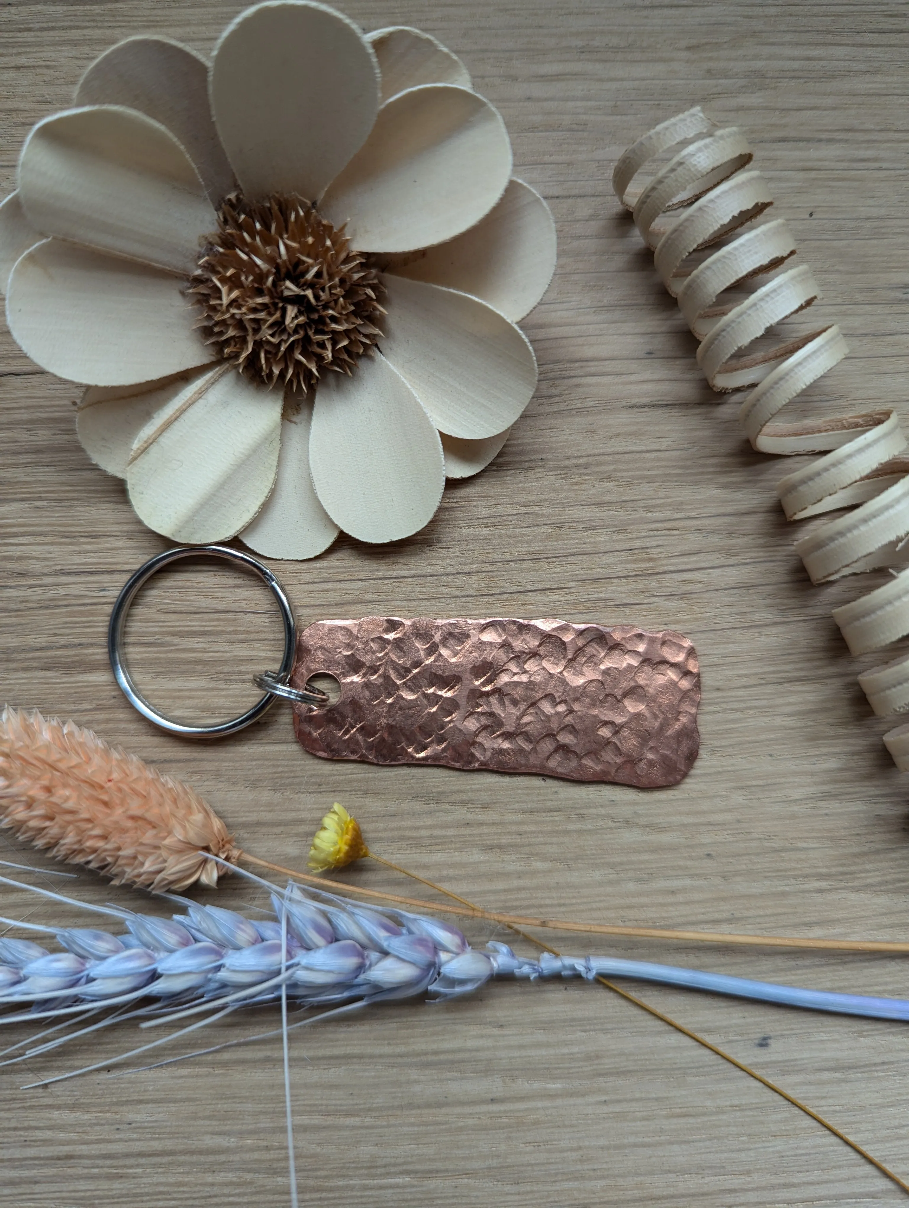 Hammered copper keyring