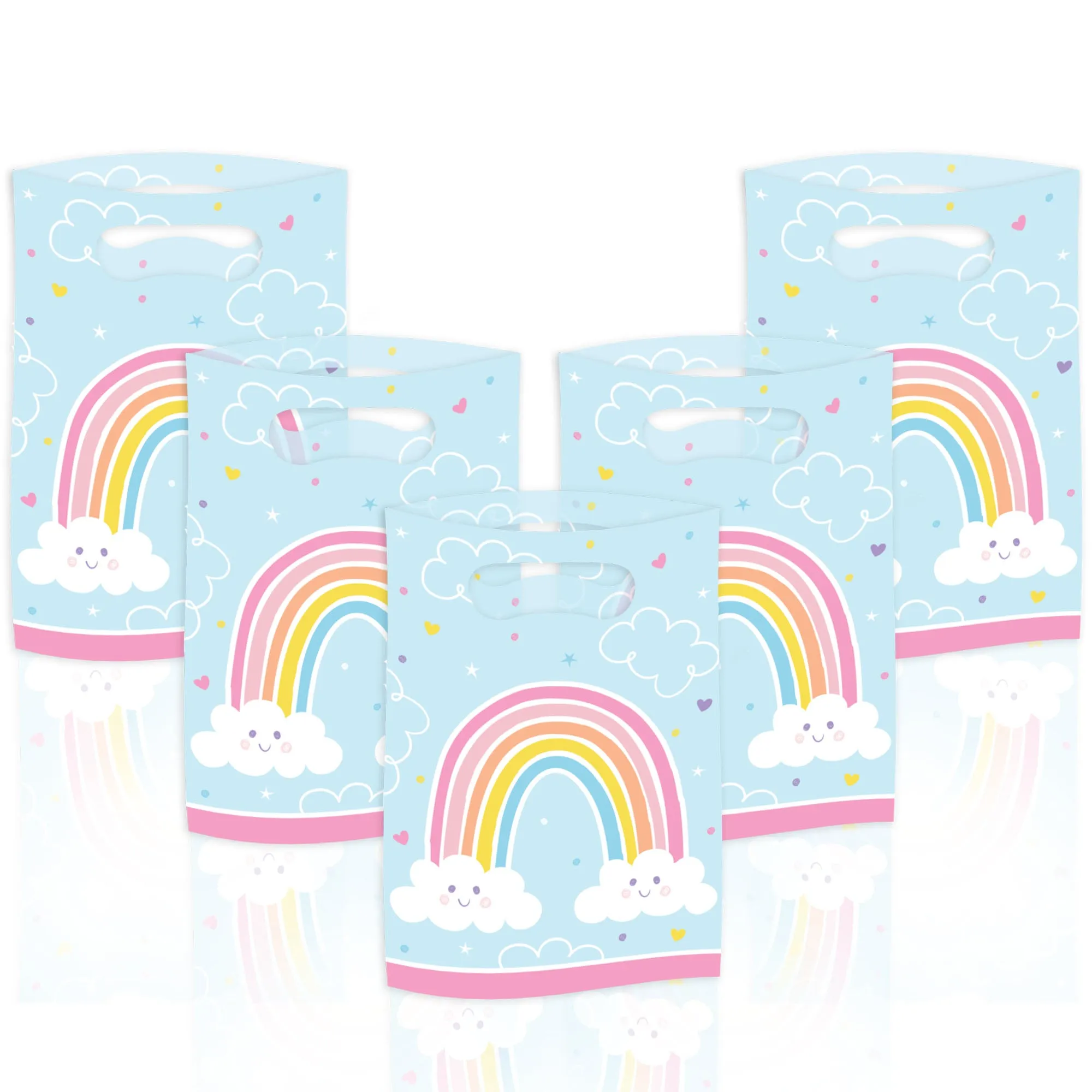 Happy Rainbow Birthday Party Plastic Loot Bags & Party Favor Bags, 9 Inch Size, 16 Count