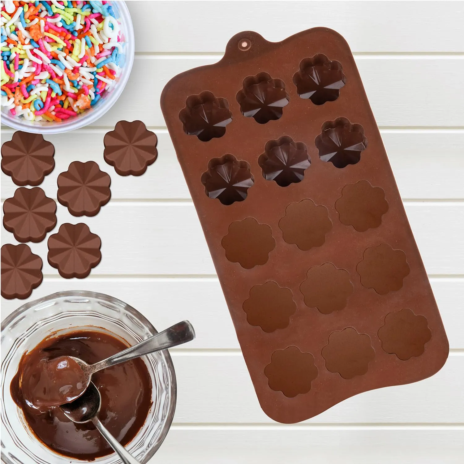 Heart Home Chocolate Mould | Silicone Cookies Mould Cake | Chocolate Cookies Tray | Flower Chocolate Mould Tray | Non-Stick Cookies Moulds | Candy Mold Tray | Brown