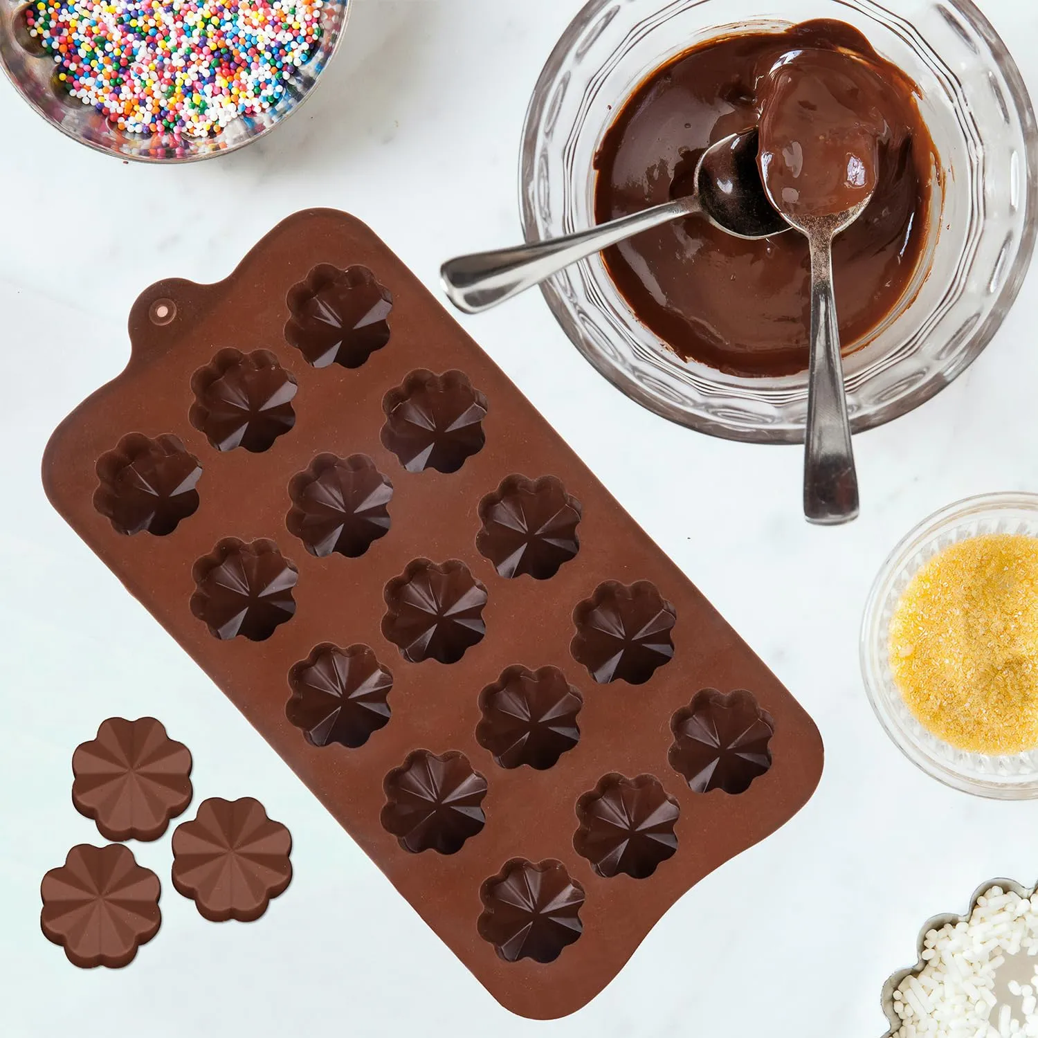 Heart Home Chocolate Mould | Silicone Cookies Mould Cake | Chocolate Cookies Tray | Flower Chocolate Mould Tray | Non-Stick Cookies Moulds | Candy Mold Tray | Brown