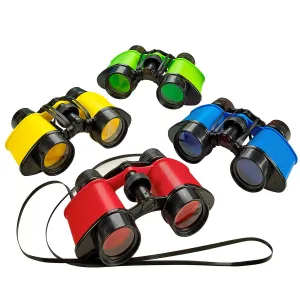 Kicko Toy Binoculars with Neck Strings - 4 Pack - 3.5 x 5 Inches - Colorful Novelty Binos