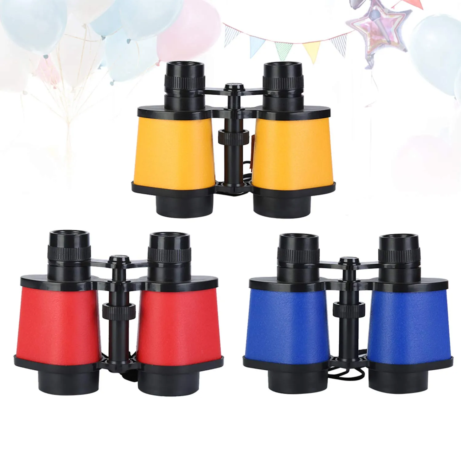 Kicko Toy Binoculars with Neck Strings - 4 Pack - 3.5 x 5 Inches - Colorful Novelty Binos