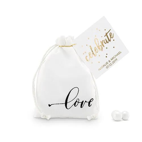 LOVE Print Muslin Drawstring Favor Bag (Pack of 12)