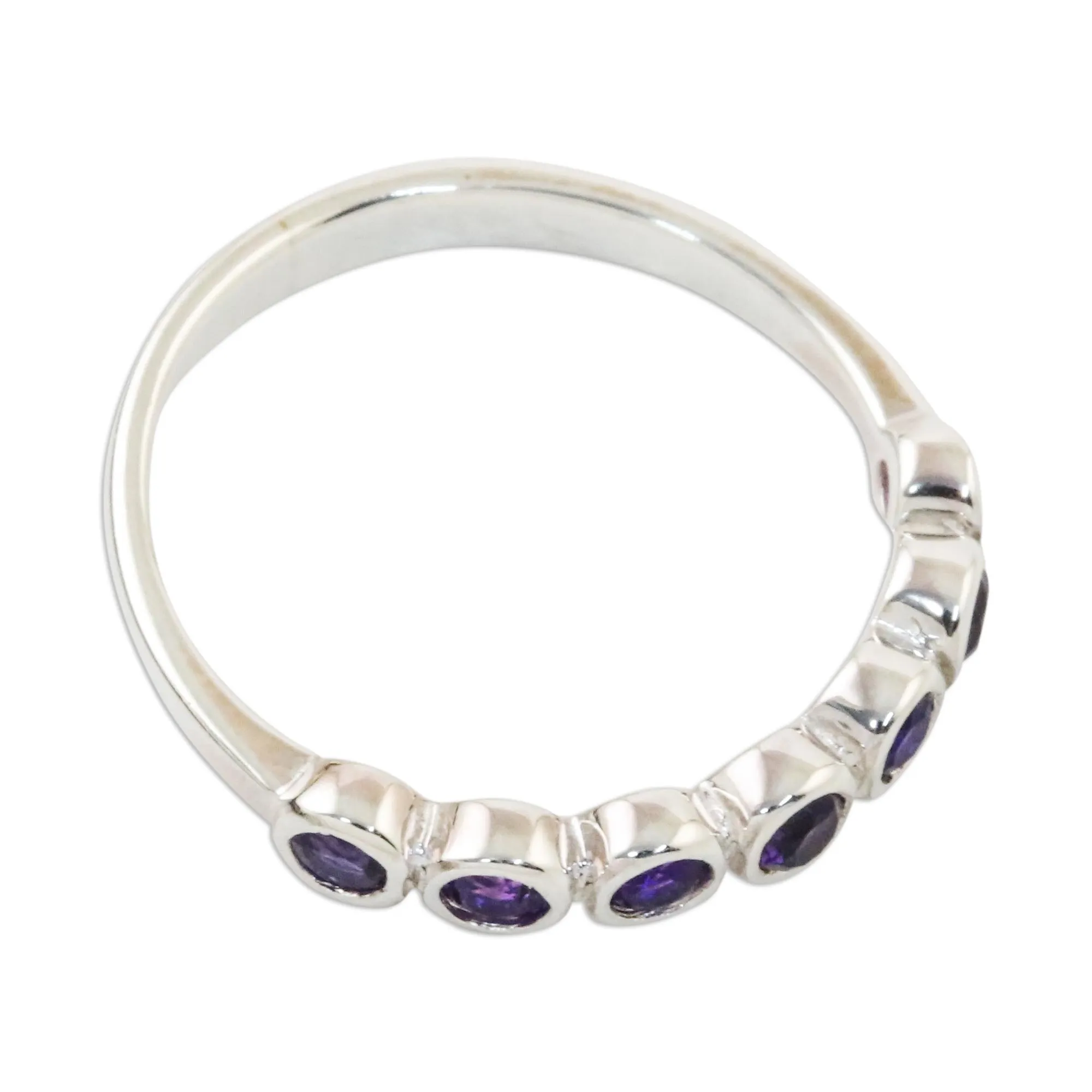 Modern Sterling Silver and Amethyst Anniversary Ring - Garland of Joy | NOVICA