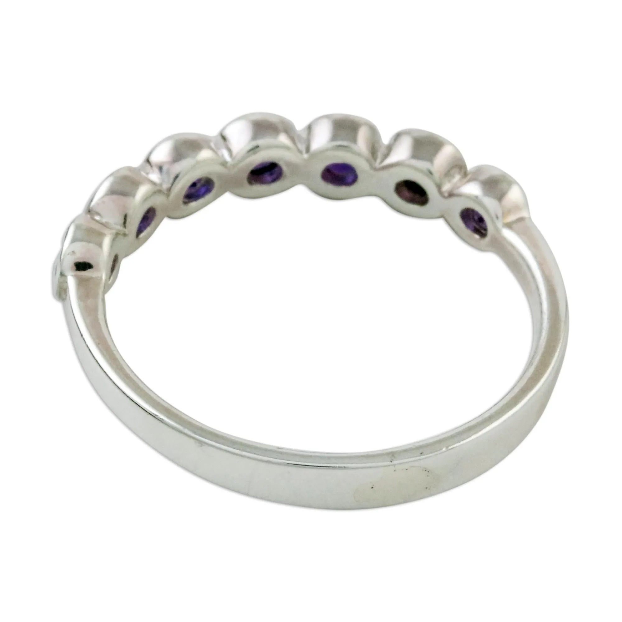 Modern Sterling Silver and Amethyst Anniversary Ring - Garland of Joy | NOVICA