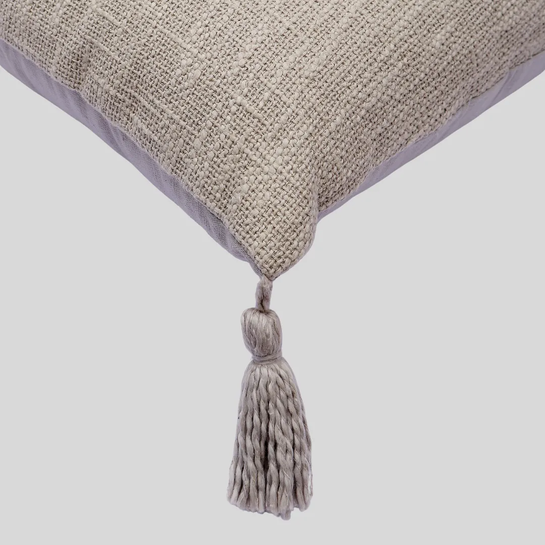 Olive Grey Cotton Throw cushion with Tassels 45 x 45 cm - Two Pieces