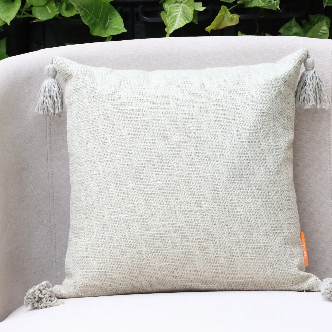 Olive Grey Cotton Throw cushion with Tassels 45 x 45 cm - Two Pieces