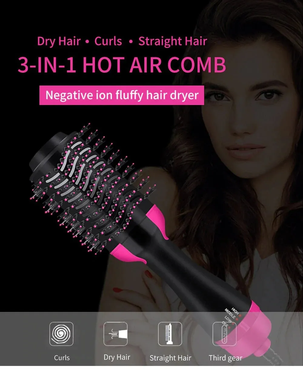 One Step Hair Dryer, Styler and Volumizer Hot Air Brush for Drying, Straightening, and Curling - Blow Dryer Brush, Professional Hot Air Brush with Negative Ion