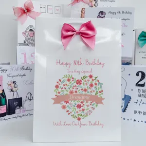 Personalised Birthday Gift Bag Floral Heart