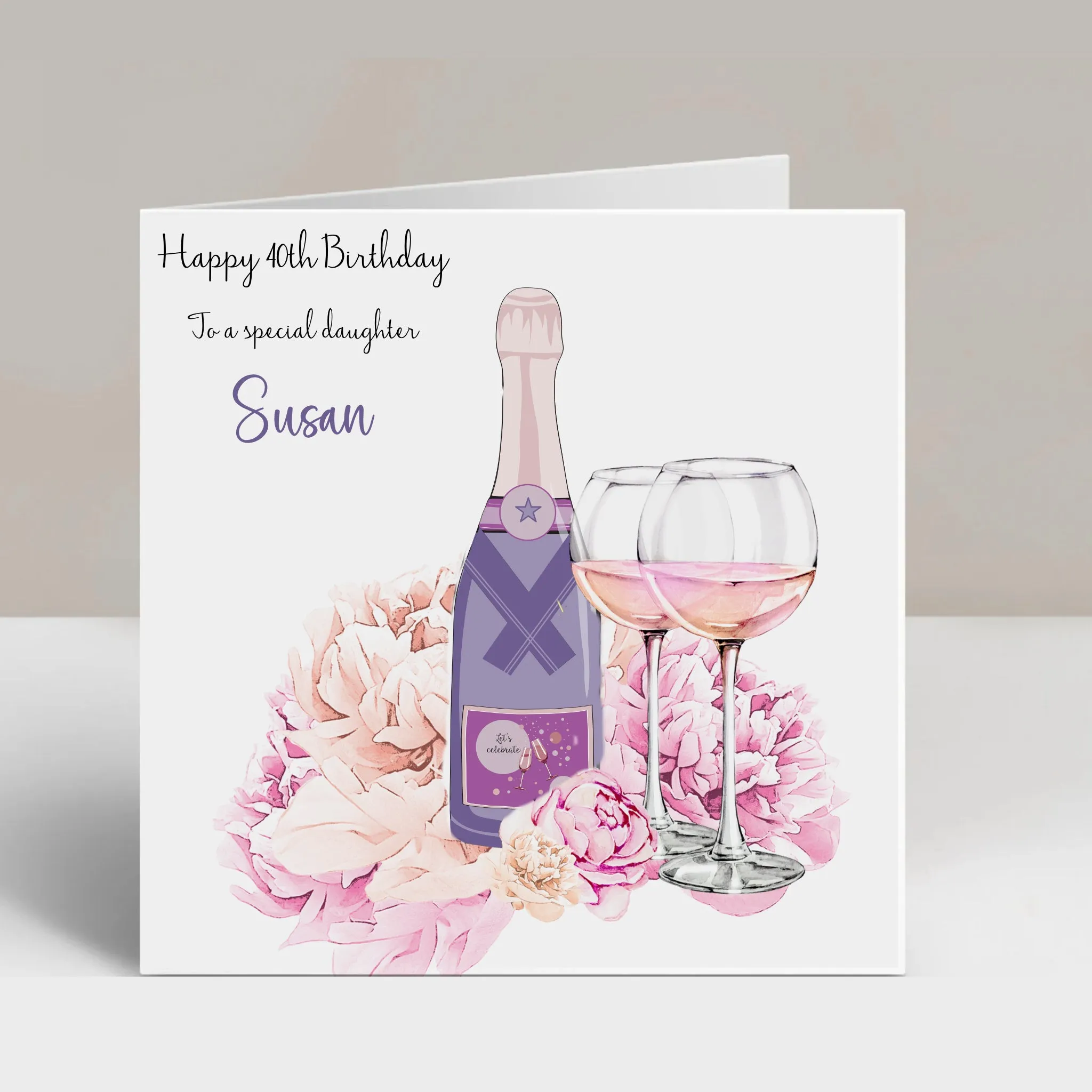 Personalised Birthday Gift Bag Lilac Floral Champagne