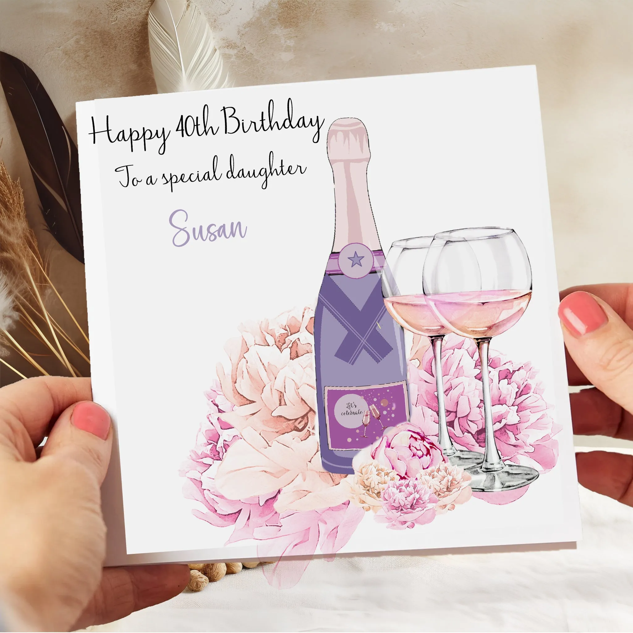 Personalised Birthday Gift Bag Lilac Floral Champagne