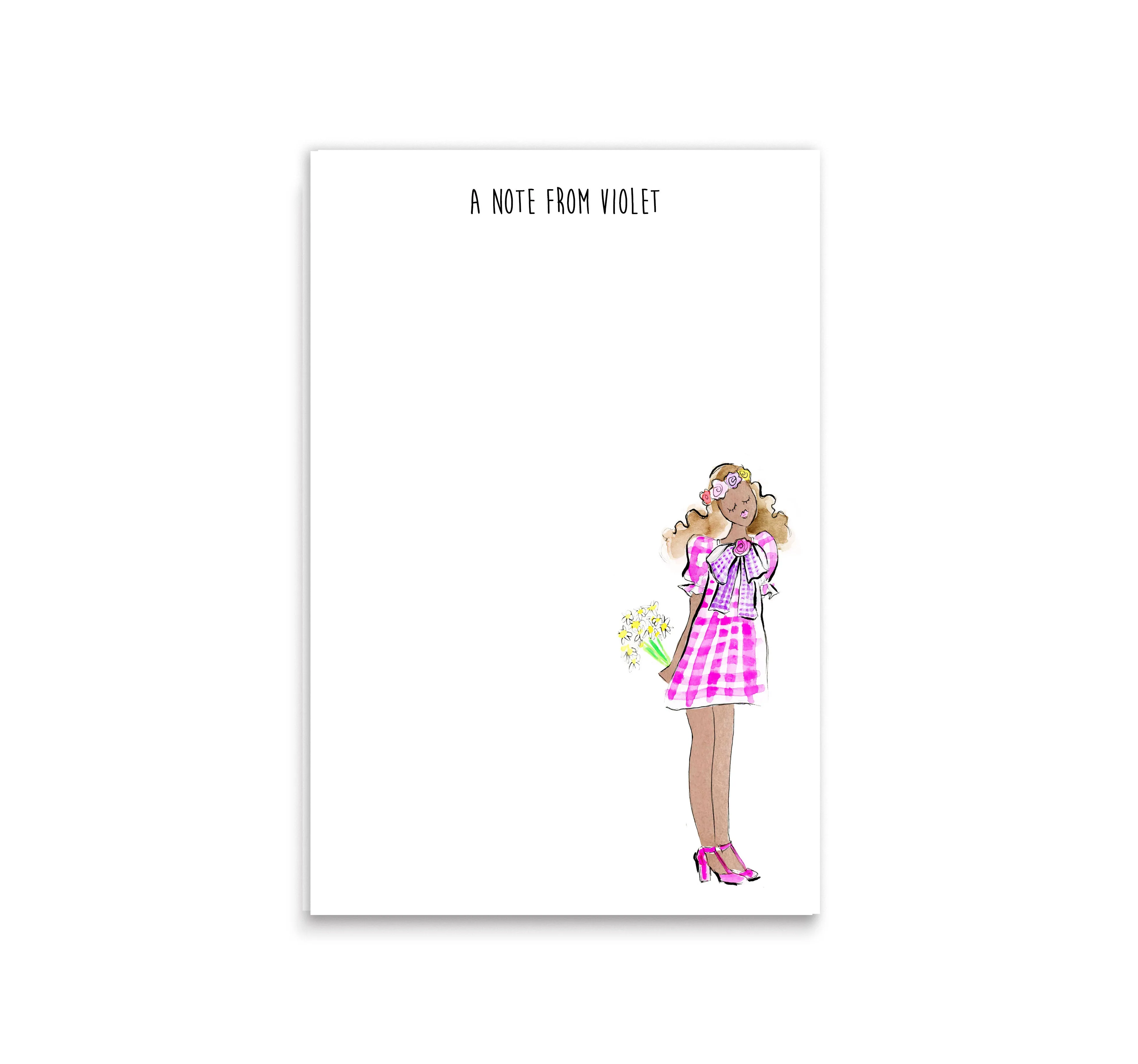 Pink Gingham Fashionista Girl Personalized Notepad