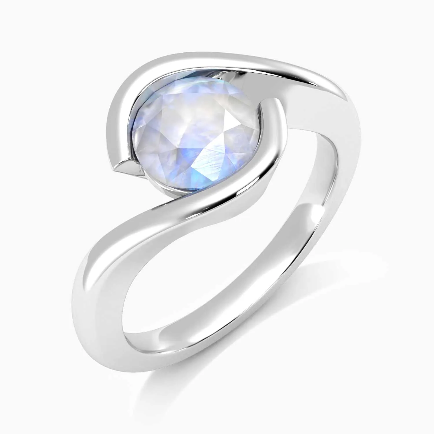 Round Cut Bezel Set Moonstone Promise Ring