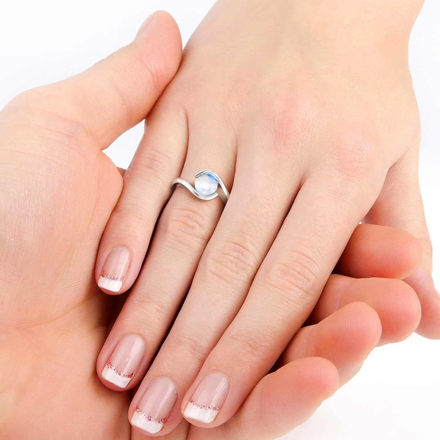 Round Cut Bezel Set Moonstone Promise Ring