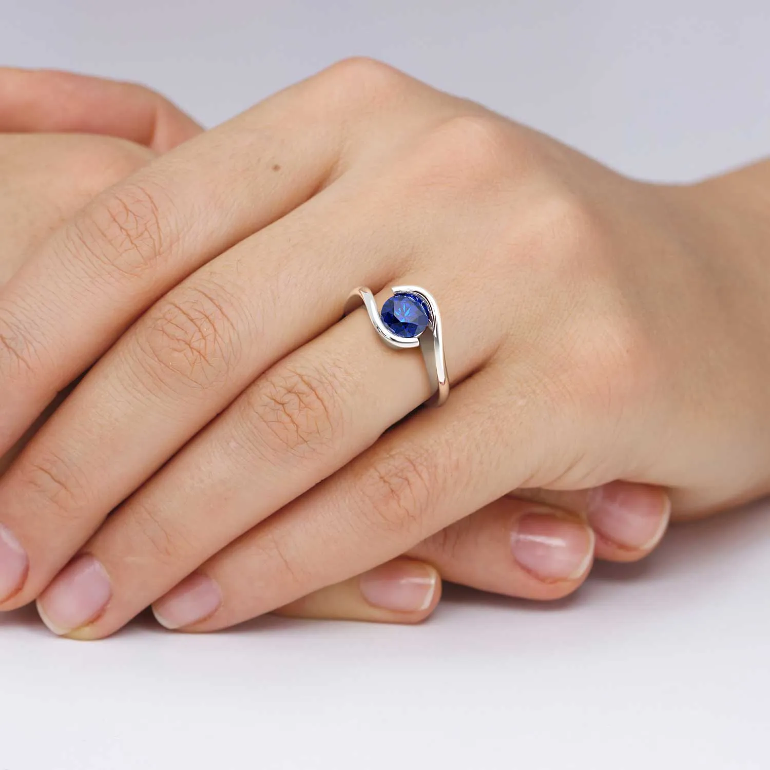 Semi Bezel Set Sapphire Ring in 925 Silver - Irosk®