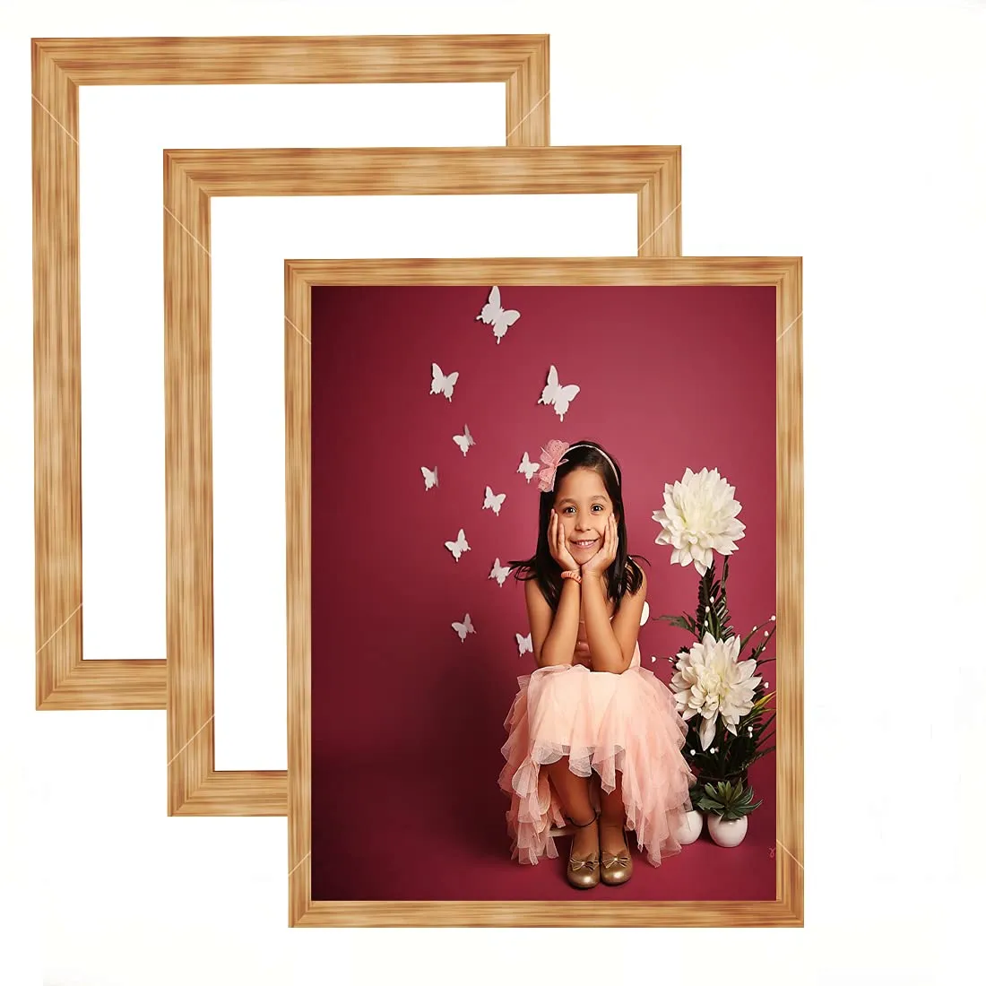 SJM Enterprises Collage Family Photo Frames, Set of 3, Wall Hanging Size- A-4 L-BROWN WOOD