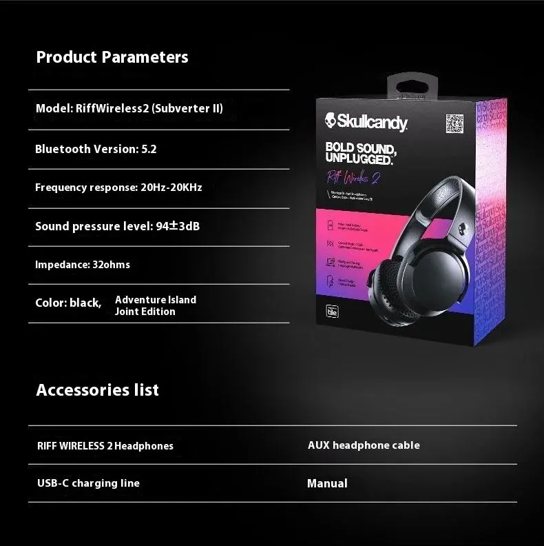 Skullcandy Riff 2 – Wireless Bluetooth Headphones for Gaming, Music, Travel. Perfect Gift