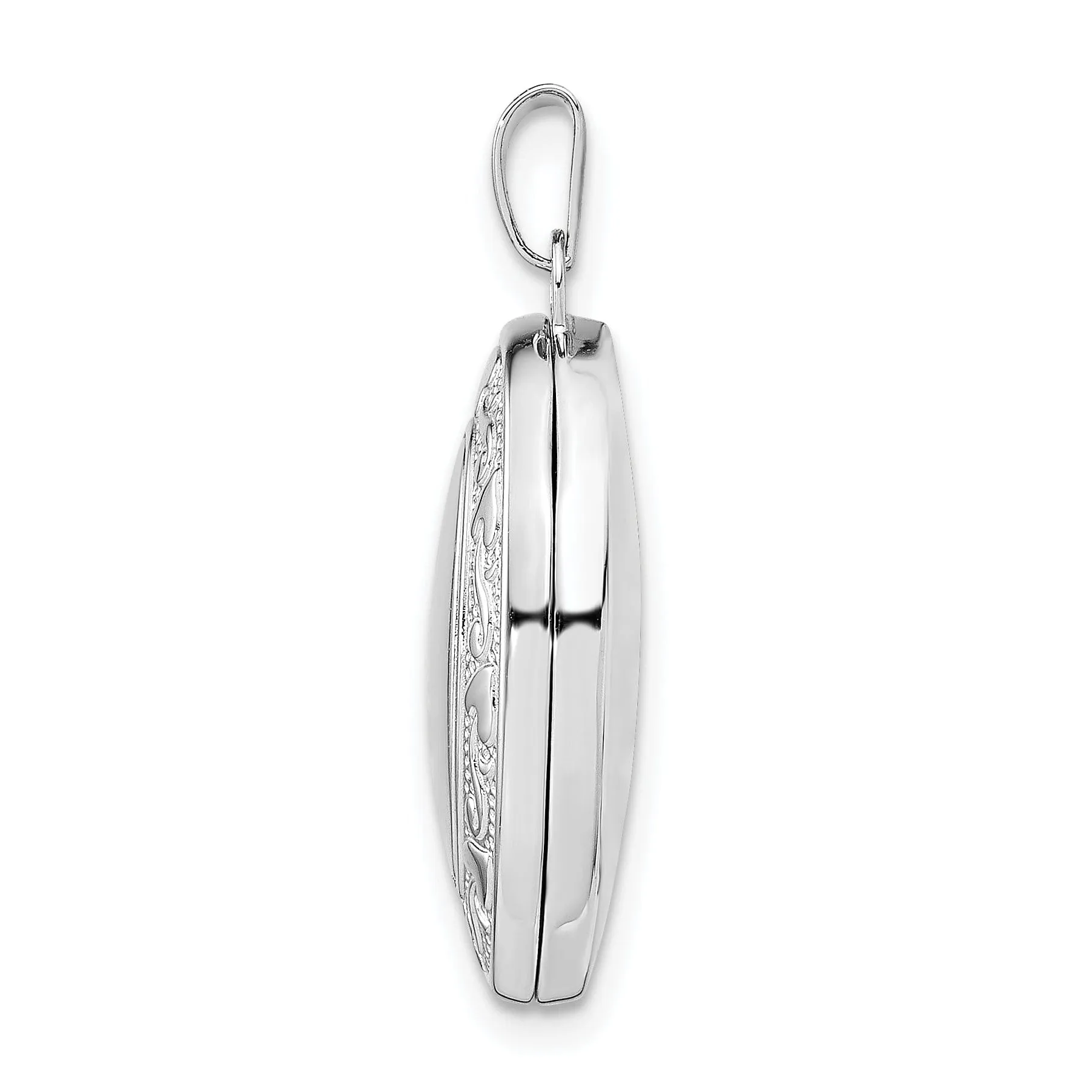 Sterling Silver Rhodium-plated 21mm Heart Border Oval Locket