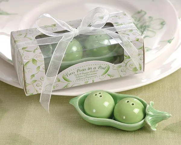 Two Peas in a Pod - Ceramic Salt & Pepper Shakers in Ivy Print Gift Box